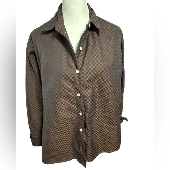 Jill McGowan brown and black checked button down shirt. Size M. VGUC - Picture 1 of 6